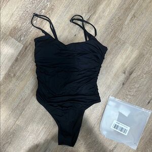 NWT Women's Sexy Ruched Side One Piece Bathing Suit - small - black